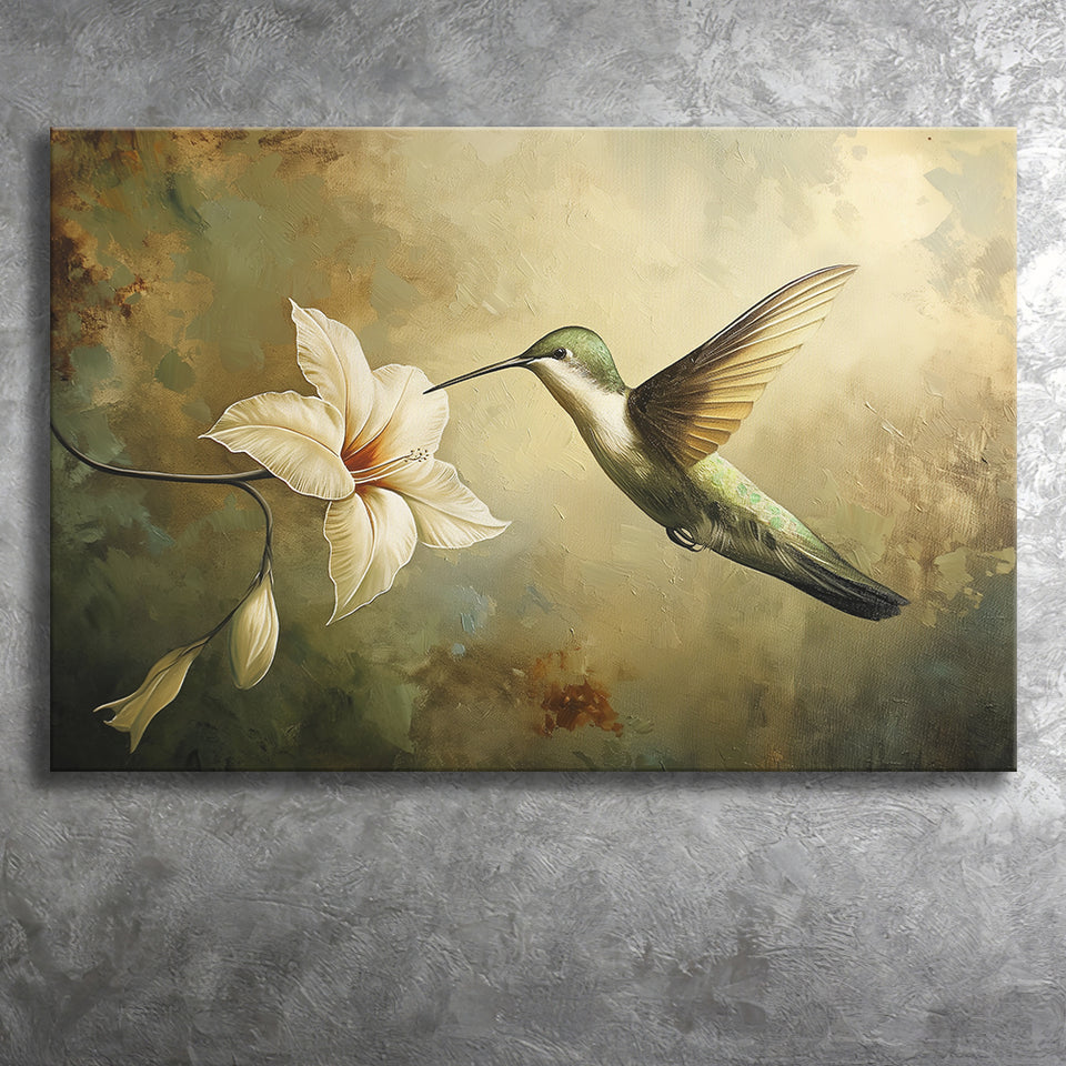 Hummingbird Flying Oil Painting Vintage, Canvas Print Wall Art Home Decor, Painting Canvas Art Print