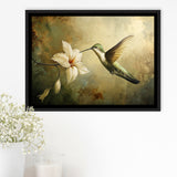 Hummingbird Flying Oil Painting Vintage, Framed Canvas Print Wall Art Decor, Floating Frame Painting Canvas