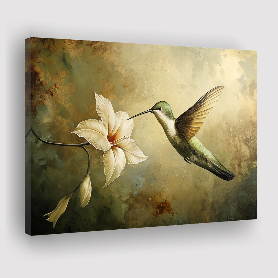 Hummingbird Flying Oil Painting Vintage, Canvas Print Wall Art Home Decor, Painting Canvas Art Print