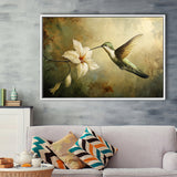 Hummingbird Flying Oil Painting Vintage, Framed Canvas Print Wall Art Decor, Floating Frame Painting Canvas