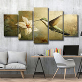 Hummingbird Flying Oil Painting Vintage, Mixed 5 Panel Canvas Print Wall Art Home Decor, Large Canvas Painting