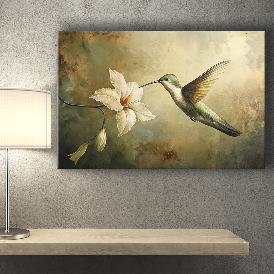 Hummingbird Flying Oil Painting Vintage, Canvas Print Wall Art Home Decor, Painting Canvas Art Print