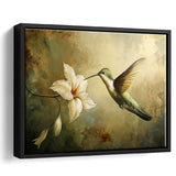 Hummingbird Flying Oil Painting Vintage, Framed Canvas Print Wall Art Decor, Floating Frame Painting Canvas