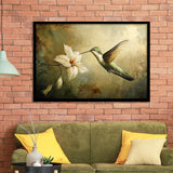 Hummingbird Flying Oil Painting Vintage, Framed Art Print Wall Decor, Picture Framed Painting Art