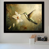 Hummingbird Flying Oil Painting Vintage, Framed Art Print Wall Decor, Picture Framed Painting Art