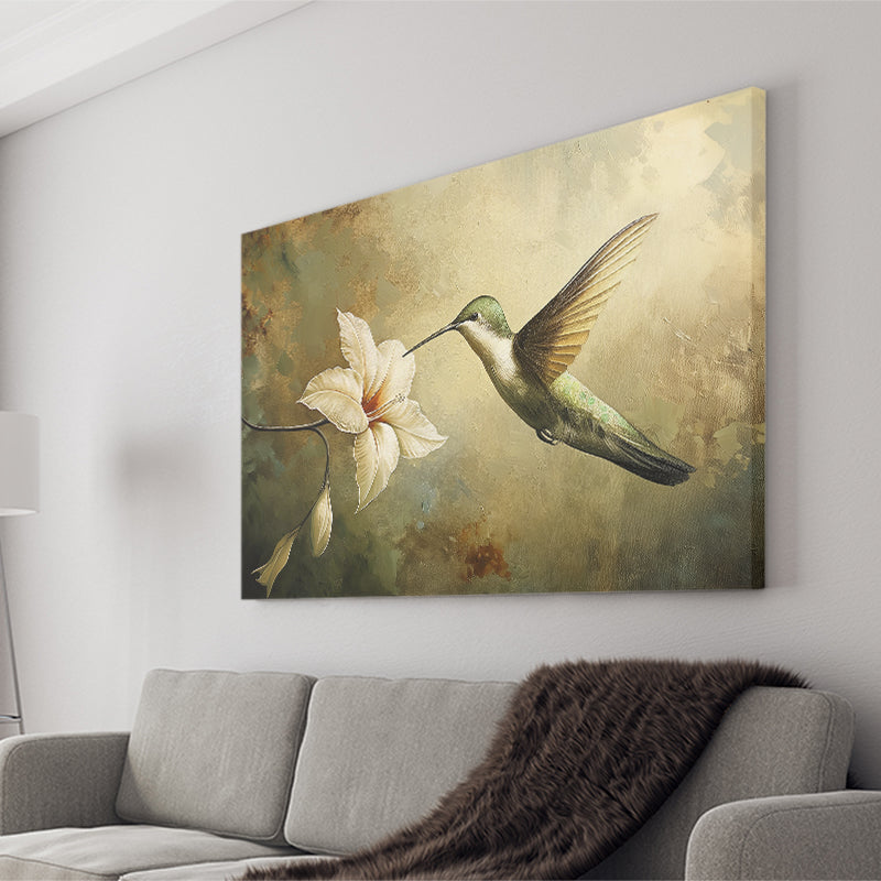 Hummingbird Flying Oil Painting Vintage, Canvas Print Wall Art Home Decor, Painting Canvas Art Print
