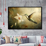 Hummingbird Flying Oil Painting Vintage, Framed Art Print Wall Decor, Picture Framed Painting Art