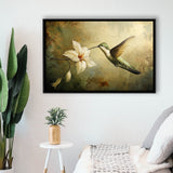Hummingbird Flying Oil Painting Vintage, Framed Canvas Print Wall Art Decor, Floating Frame Painting Canvas