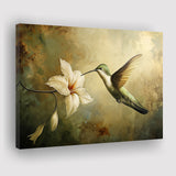 Hummingbird Flying Oil Painting Vintage, Canvas Print Wall Art Home Decor, Painting Canvas Art Print