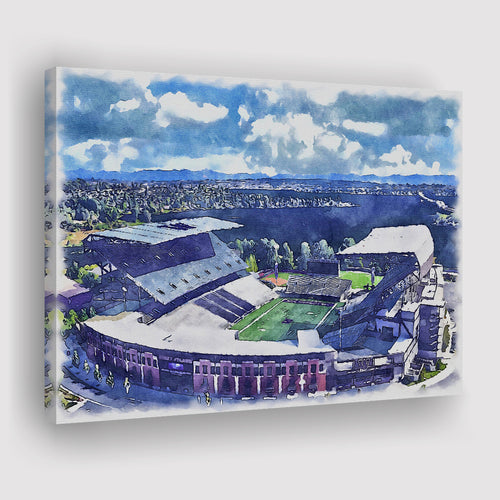 Husky Stadium WaterColor Canvas Prints, Seattle Washington Watercolor, Stadium Art Gifts