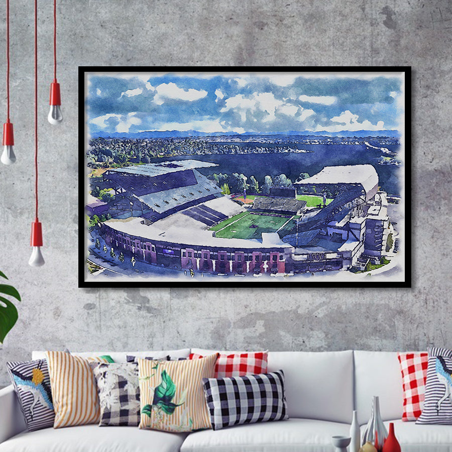 Husky Stadium WaterColor Framed Art Prints, Seattle Washington Watercolor, Stadium Art Gifts