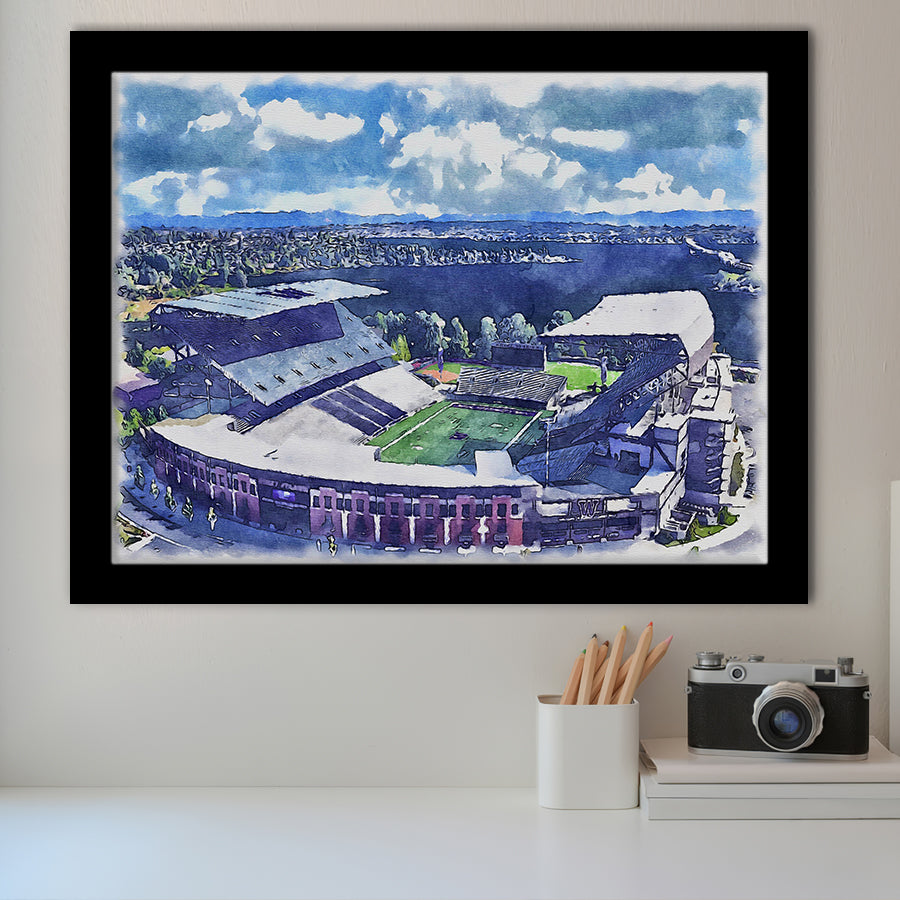 Husky Stadium WaterColor Framed Art Prints, Seattle Washington Watercolor, Stadium Art Gifts