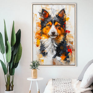 Icelandic Sheepdog Dog Portrait Painting, Framed Canvas Prints Wall Art Decor, Floating Frame