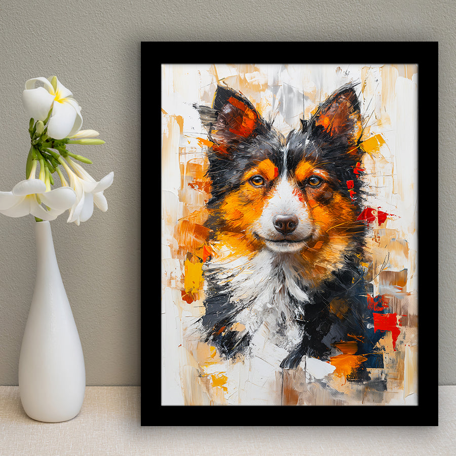 Icelandic Sheepdog Dog Portrait Painting, Framed Art Prints Wall Art Decor, Framed Picture Print