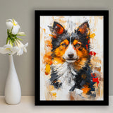 Icelandic Sheepdog Dog Portrait Painting, Framed Art Prints Wall Art Decor, Framed Picture Print