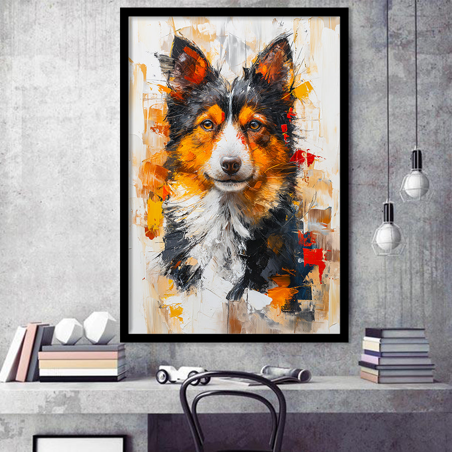 Icelandic Sheepdog Dog Portrait Painting, Framed Art Prints Wall Art Decor, Framed Picture Print