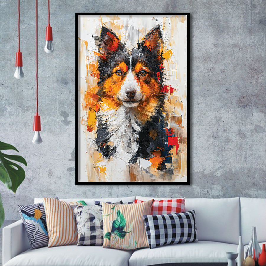 Icelandic Sheepdog Dog Portrait Painting, Framed Art Prints Wall Art Decor, Framed Picture Print