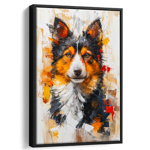 Icelandic Sheepdog Dog Portrait Painting, Framed Canvas Prints Wall Art Decor, Floating Frame