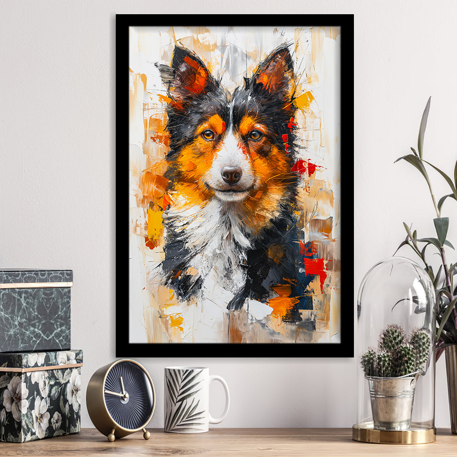 Icelandic Sheepdog Dog Portrait Painting, Framed Art Prints Wall Art Decor, Framed Picture Print