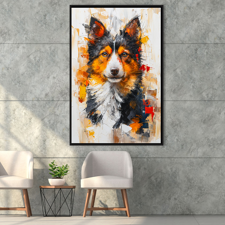 Icelandic Sheepdog Dog Portrait Painting, Framed Canvas Prints Wall Art Decor, Floating Frame