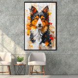 Icelandic Sheepdog Dog Portrait Painting, Framed Canvas Prints Wall Art Decor, Floating Frame