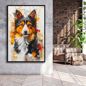 Icelandic Sheepdog Dog Portrait Painting, Framed Canvas Prints Wall Art Decor, Floating Frame