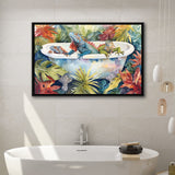 Iguanas In Bathtub Bathroom Print Tropical Leave, Bathroom Art Decor Framed Canvas Prints Wall Art,Floating Frame
