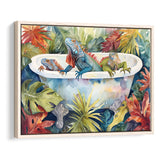 Iguanas In Bathtub Bathroom Print Tropical Leave, Bathroom Art Decor Framed Canvas Prints Wall Art,Floating Frame