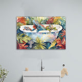 Iguanas In Bathtub Bathroom Print Tropical Leave, Bathroom Art Decor Canvas Prints Wall Art, Animal Bathroom Art