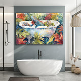 Iguanas In Bathtub Bathroom Print Tropical Leave, Bathroom Art Decor Canvas Prints Wall Art, Animal Bathroom Art