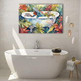 Iguanas In Bathtub Bathroom Print Tropical Leave, Bathroom Art Decor Canvas Prints Wall Art, Animal Bathroom Art