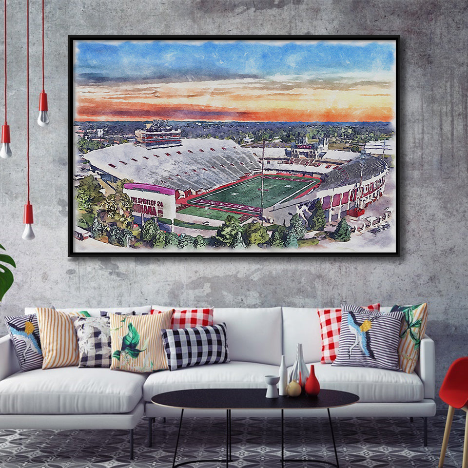 Indiana Memorial Stadium WaterColor Framed Canvas Prints, Bloomington Indiana Watercolor, Stadium Art Gifts, Floating Frame