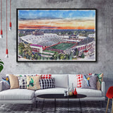 Indiana Memorial Stadium WaterColor Framed Canvas Prints, Bloomington Indiana Watercolor, Stadium Art Gifts, Floating Frame