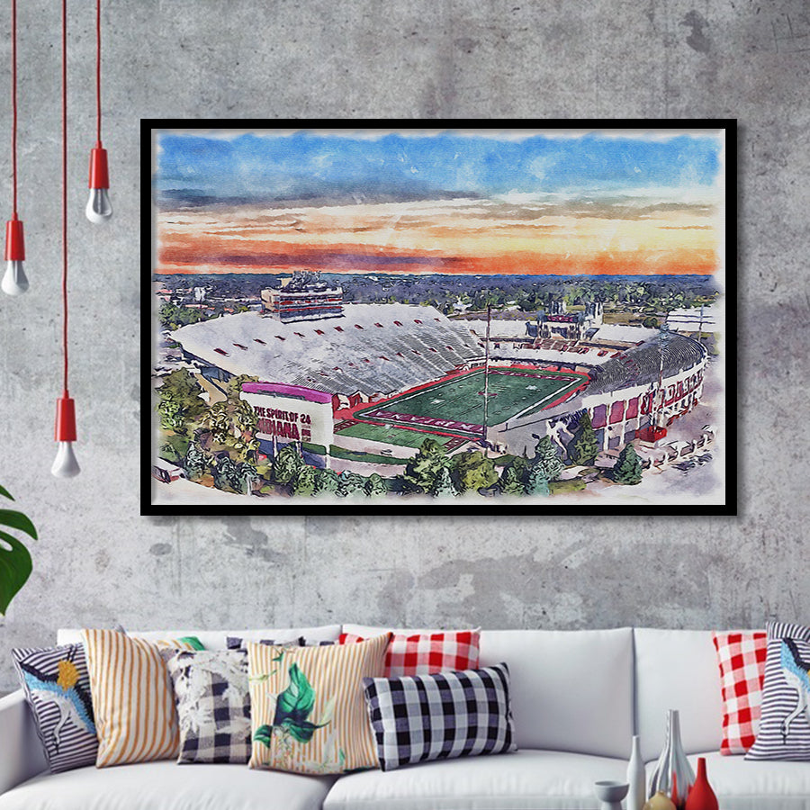 Indiana Memorial Stadium WaterColor Framed Art Prints, Bloomington Indiana Watercolor, Stadium Art Gifts