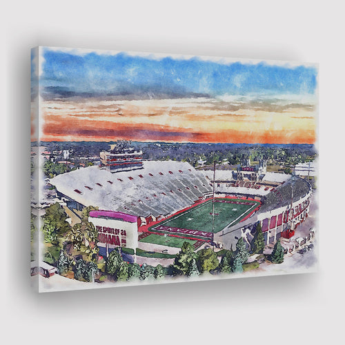 Indiana Memorial Stadium WaterColor Canvas Prints, Bloomington Indiana Watercolor, Stadium Art Gifts