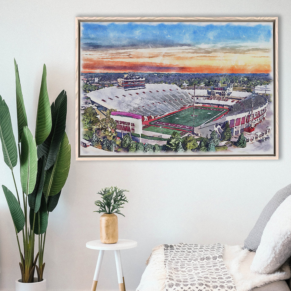 Indiana Memorial Stadium WaterColor Framed Canvas Prints, Bloomington Indiana Watercolor, Stadium Art Gifts, Floating Frame