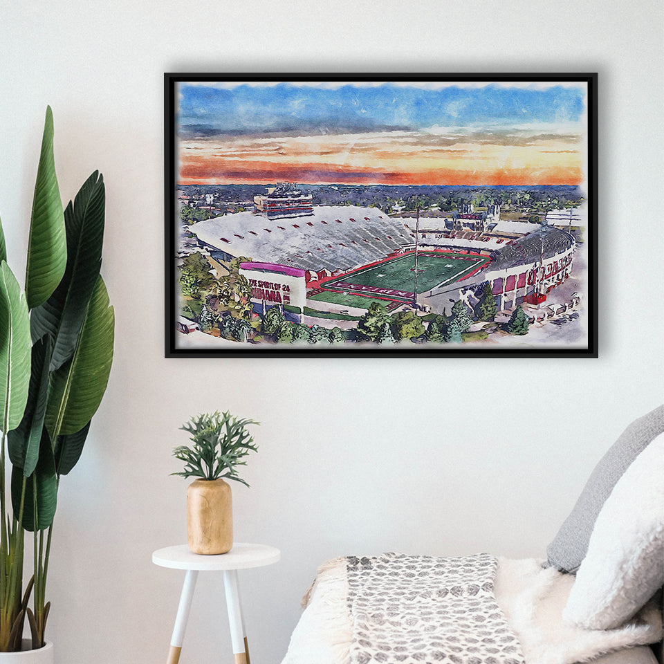 Indiana Memorial Stadium WaterColor Framed Canvas Prints, Bloomington Indiana Watercolor, Stadium Art Gifts, Floating Frame