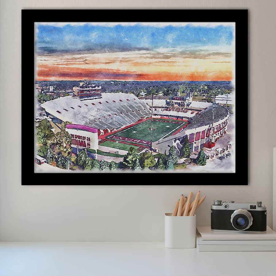 Indiana Memorial Stadium WaterColor Framed Art Prints, Bloomington Indiana Watercolor, Stadium Art Gifts