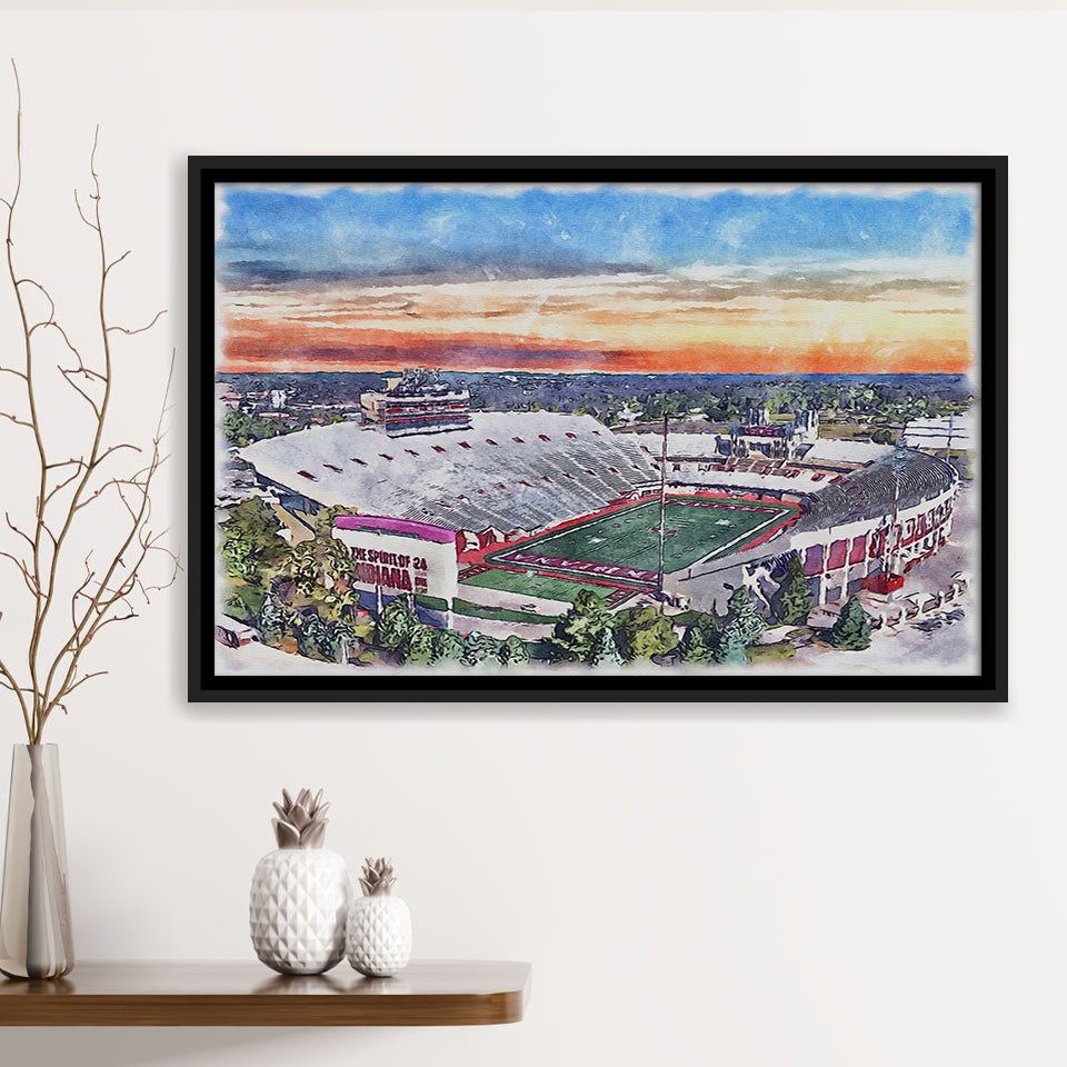 Indiana Memorial Stadium WaterColor Framed Canvas Prints, Bloomington Indiana Watercolor, Stadium Art Gifts, Floating Frame