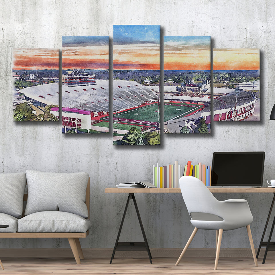 Indiana Memorial Stadium WaterColor 5 Panels Mix Canvas Prints, Bloomington Indiana Watercolor, Large Stadium Canvas