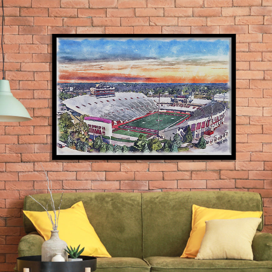 Indiana Memorial Stadium WaterColor Framed Art Prints, Bloomington Indiana Watercolor, Stadium Art Gifts