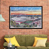 Indiana Memorial Stadium WaterColor Framed Art Prints, Bloomington Indiana Watercolor, Stadium Art Gifts