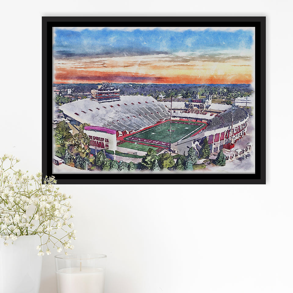 Indiana Memorial Stadium WaterColor Framed Canvas Prints, Bloomington Indiana Watercolor, Stadium Art Gifts, Floating Frame