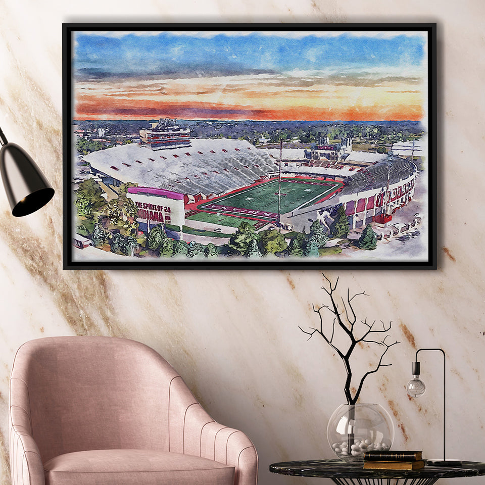 Indiana Memorial Stadium WaterColor Framed Canvas Prints, Bloomington Indiana Watercolor, Stadium Art Gifts, Floating Frame