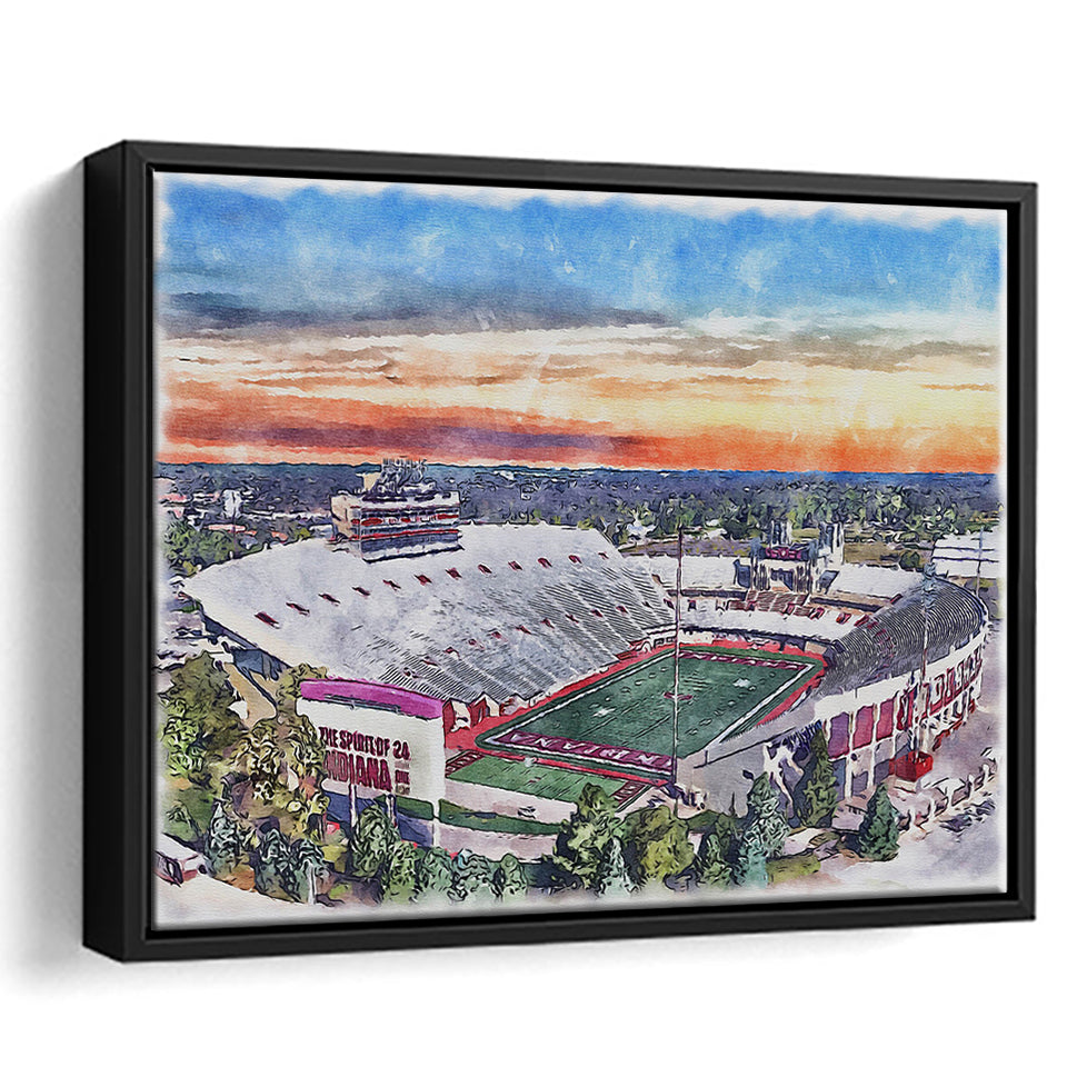 Indiana Memorial Stadium WaterColor Framed Canvas Prints, Bloomington Indiana Watercolor, Stadium Art Gifts, Floating Frame