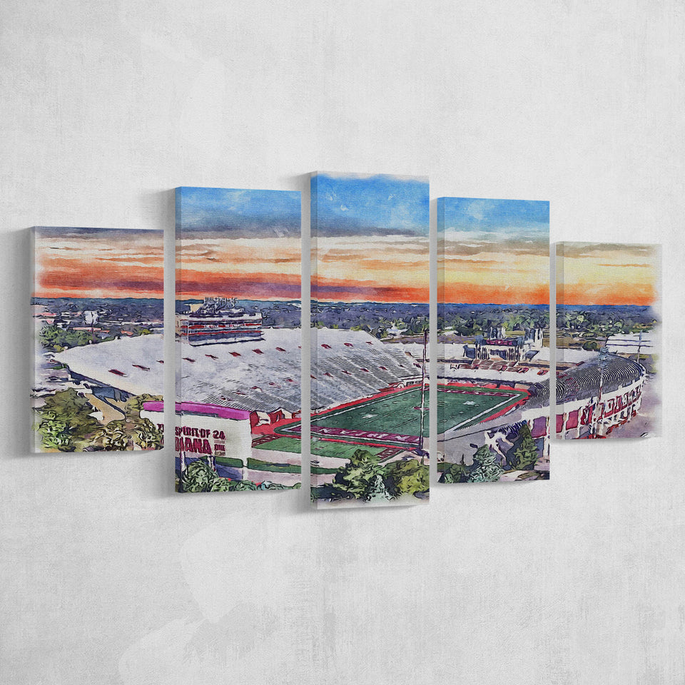 Indiana Memorial Stadium WaterColor 5 Panels Mix Canvas Prints, Bloomington Indiana Watercolor, Large Stadium Canvas