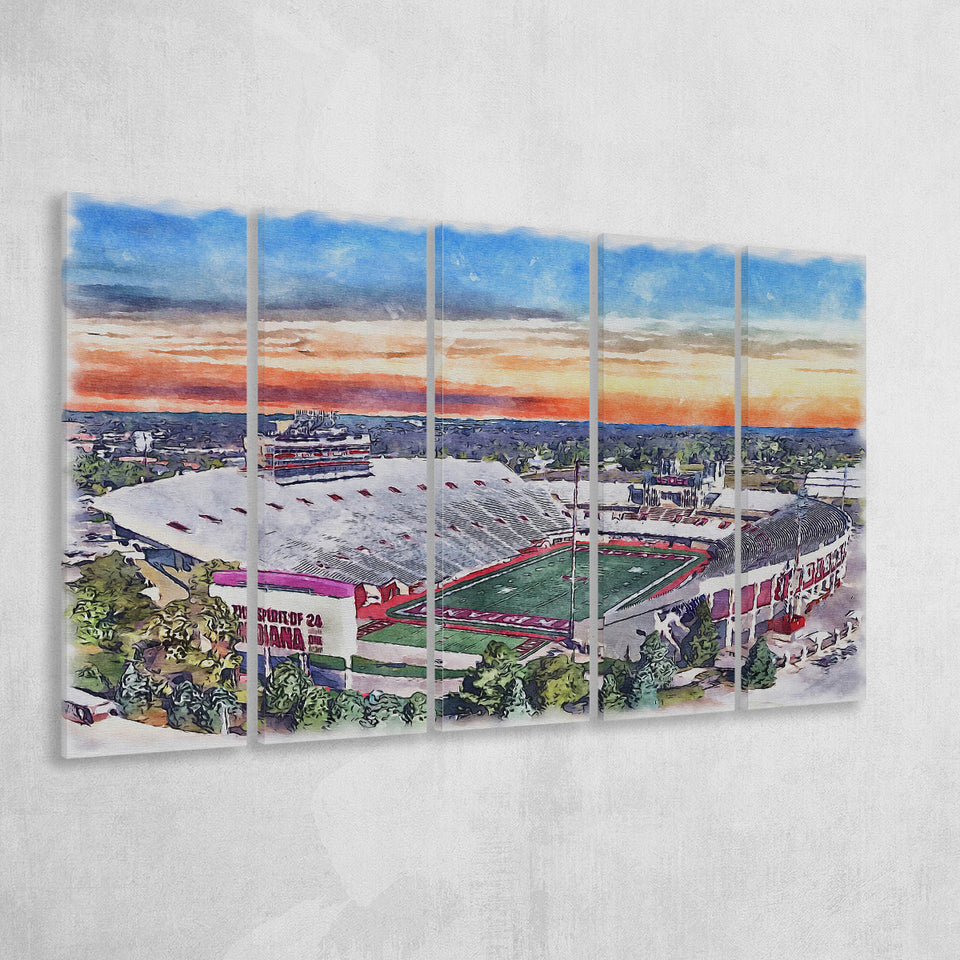 Indiana Memorial Stadium WaterColor 5 Panels B Mixed Canvas Prints, Extra Large, Bloomington Indiana Watercolor