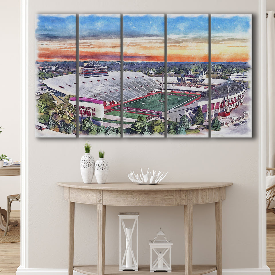 Indiana Memorial Stadium WaterColor 5 Panels B Mixed Canvas Prints, Extra Large, Bloomington Indiana Watercolor