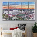 Indiana Memorial Stadium WaterColor 5 Panels B Mixed Canvas Prints, Extra Large, Bloomington Indiana Watercolor