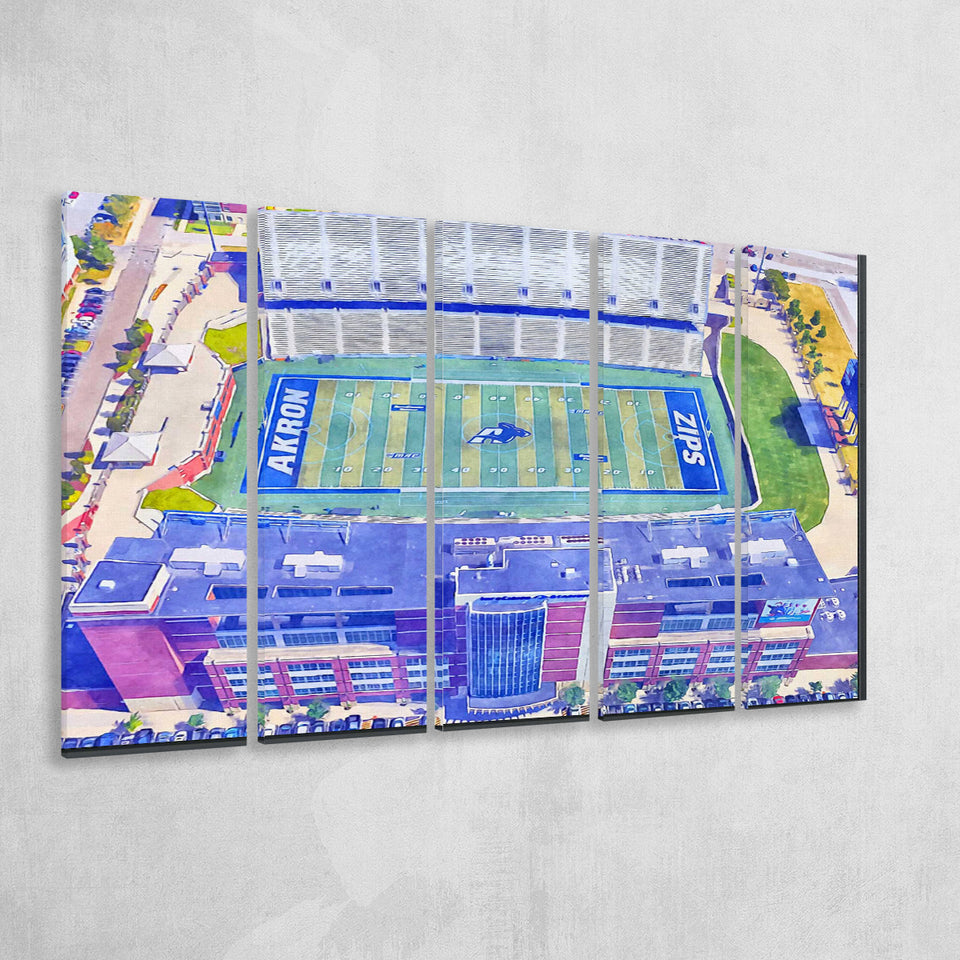 InfoCision Stadium, Summa Field WaterColor 5 Panels B Mixed Canvas Prints, Extra Large, Akron Ohio Watercolor